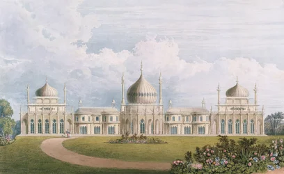 イーストフロント、ロイヤルパビリオンのビューから、ブライトン、ジョンナッシュ（1752-1835）1826（アクアチント）